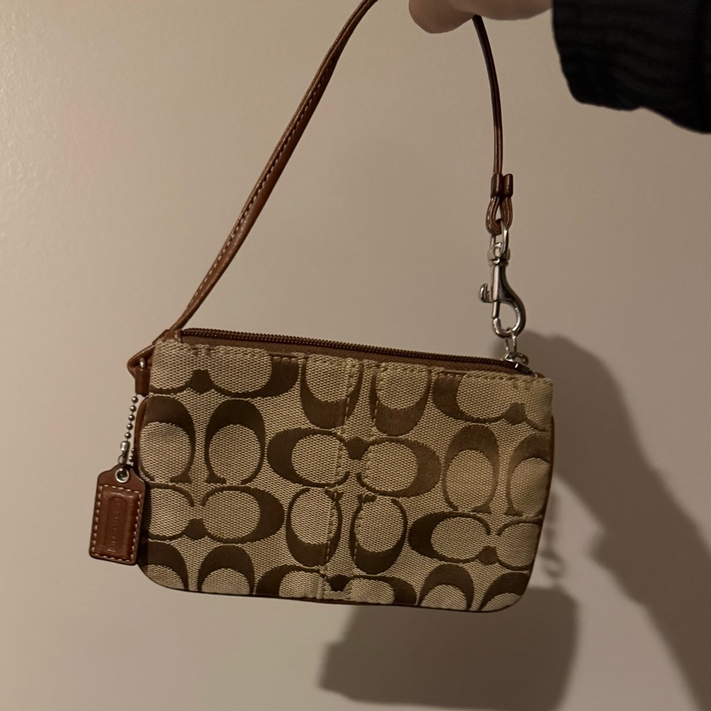 Coach Tan and Brown Signature Wristlet